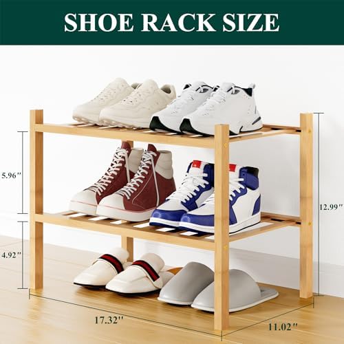 Smiry Bamboo Shoe Rack, 8 Vertical Slats, 2 Tier - 17.3" Wide, Natural - Image 2
