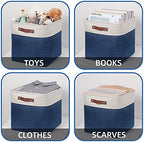 Temary Blue Storage Baskets for Shelves 13 Inch Cube Storage Bins 4Pack Fabric Cubes Basket with Handles for Organizing Shelf Baskets for Home Office Closet (White&Blue) - Image 5