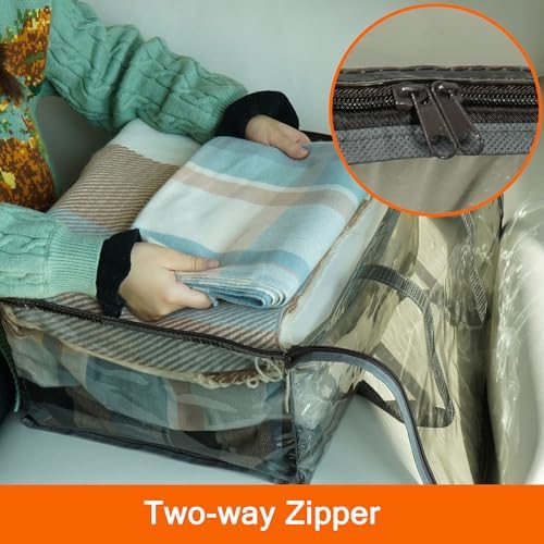 Vieshful Grey 40L Clear Clothes Storage Bag with Zipper 5 Pack Colorful Clothes Organizer Vinyl Storage Bag for Comforter, Blanket, Bedding, Duvet, Transparent Moving Totes, Grey - Image 5