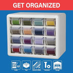 Akro-Mils 16-Drawer Plastic Storage Cabinet, 10.5"W x 6.5"D x 8.5"H, White - Image 3