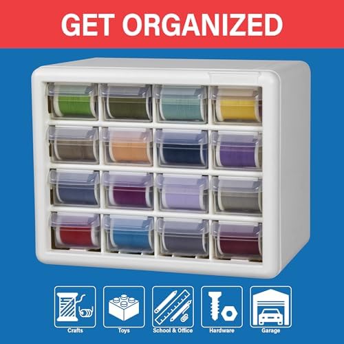 Akro-Mils 16-Drawer Plastic Storage Cabinet, 10.5"W x 6.5"D x 8.5"H, White - Image 3