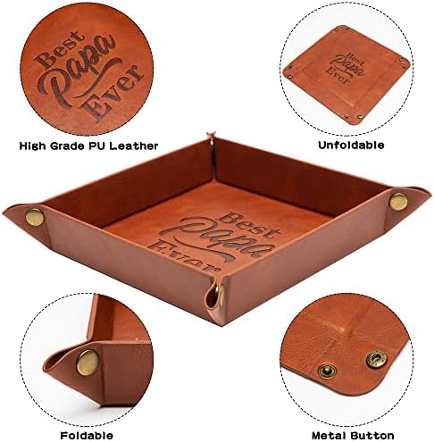 Haooryx 2Pcs PU Valet Tray Keychain Desktop Storage Organizer, Best Papa Ever Gift Brown PU Leather Catchall Tray Nightstand Caddy Holder for Keys Watch Phone Wallet Jewelry - Image 3