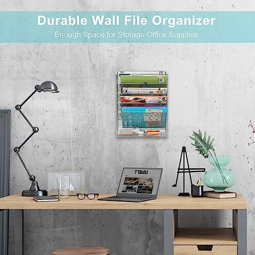 EasyPAG 5 Tier Wall File Holder, Mesh Hanging Folder Organizer with Classify Label, Versatile Desk File Holder, Vertical Wall Mounted Mail Organizer for Office Home Cubicle, Silver - Image 6