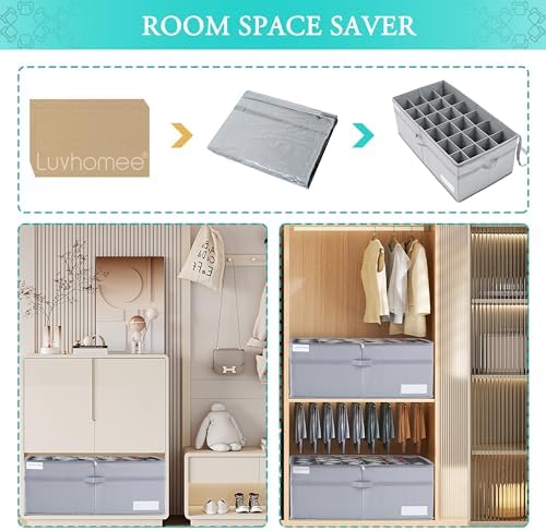 LUVHOMEE Shoe Organizer for Closet, Fits 24 Pairs, Large Shoe Box Storage Containers, Clear Foldable Shoe Storage Bins w/Bottom Support, Space Saving Closet Shoes Holder w/Reinforced Handles, Gray - Image 7
