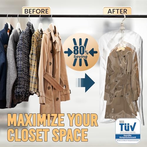 TAILI Hanging Vacuum Storage Bags Clothes, Coats, Jackets,6 Short - Image 2