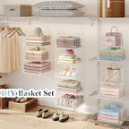 Yuyetuyo ﻿5 Tier Hanging Closet Organizer Separable Hanging Closet Shelves with 4 Hooks 2 Adjustable Dividers, Wire Storage Basket Bins for Clothing Sweaters Socks Dolls Handbags, Foldable - Image 7