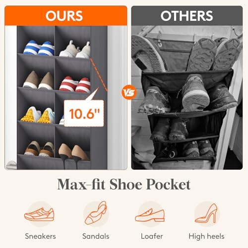 Lifewit 6 Tier Over the Door Shoe Organizer with 11 Large Deep Pockets, Fabric Hanging Shoes Shelf for Closet, Dorm Storage, Fit Up to 12 Pair Shoe Rack Holder for Sneakers, Boots, Gray - Image 3