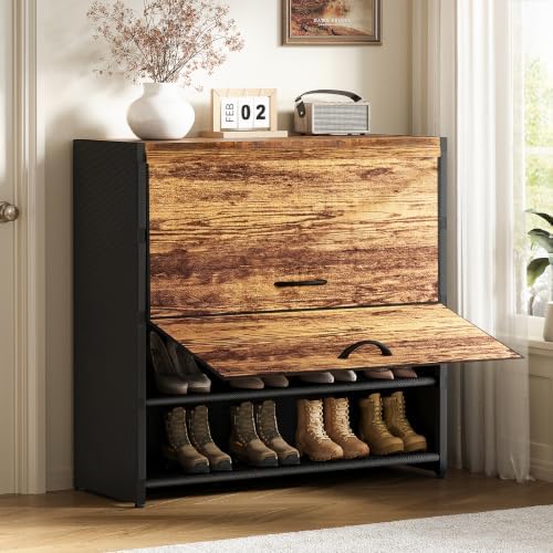 2-Door 5-Tier Shoe Cabinet, 15-20 Pairs Rustic Brown by Gasvadivum