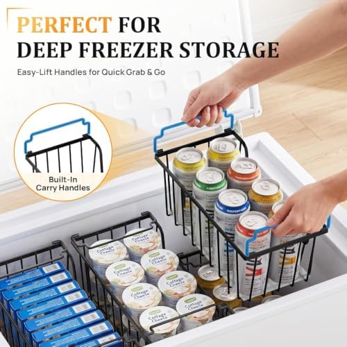 SUNALLY Stackable Storage Bins 6 Pcs Wire Baskets Freezer Organizer, Black - Image 4