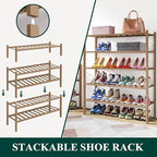 Smiry Bamboo Shoe Rack, 14 Vertical Slats, 5 Tier - 26.8" Wide, Walnut - Image 4