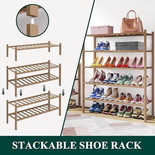 Smiry Bamboo Shoe Rack, 14 Vertical Slats, 5 Tier - 26.8" Wide, Walnut - Image 4