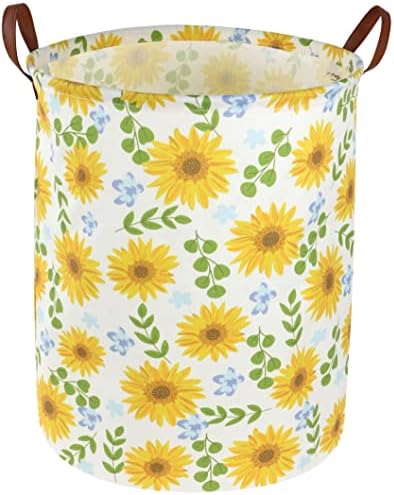 Essme Baby Girls Laundry Hamper, Baby Storage Basket for Girls Sunflower Bedroom Decor, Nursery Hamper,Yellow Hamper，Gift Baskets,Home Organizer(Sunflower) by ESSME