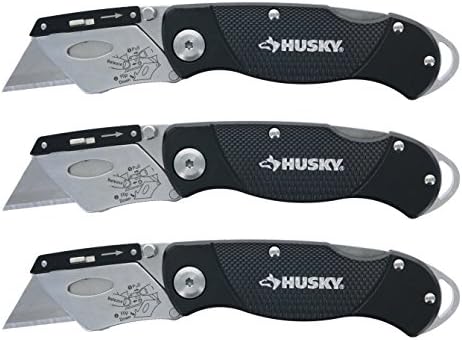 Husky Folding Sure-Grip Lock Back Utility Knives Multi Pack (3 Piece Set: 3 x Husky Knives w/ Blades) (Colors Vary) by SnowLion