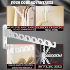 Dr.DJ Wall Mount Coat Hanger Holder White Clothes Drying Organizer Rack Garment Hooks Aluminium Retractable Folding Indoor Wall Mounted Hanger Space Saver for Laundry Room Bedroom White 2Pack - Image 2
