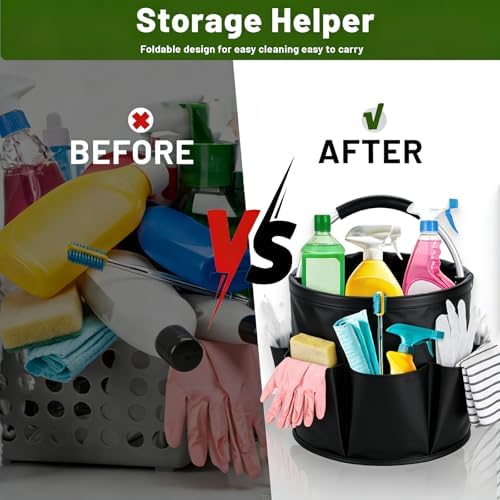 17L Foldable Cleaning Caddy with Handle - Portable Oxford Fabric Storage Bucket, Organiser for Cleaning Supplies, Toiletries, Home, Garden, Picnic & Beach (Black) - Image 5