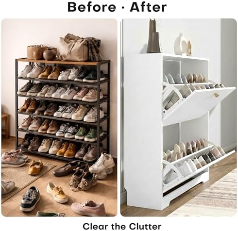 Nicetree Shoe Cabinet with 2 Flip Drawers, Modern Entryway Organizer, White - Image 5