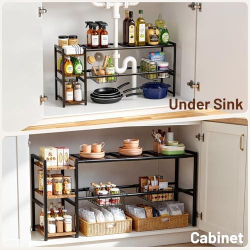 Housolution Expandable Under Sink Cabinet Organizer Rack and Storage Shelf - Image 4