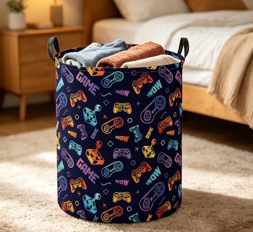 Essme Kids Laundry Basket,Game Hamper Collapsible Waterproof Storage Bin for Boys,Gift Baskets(Color Game) - Image 5