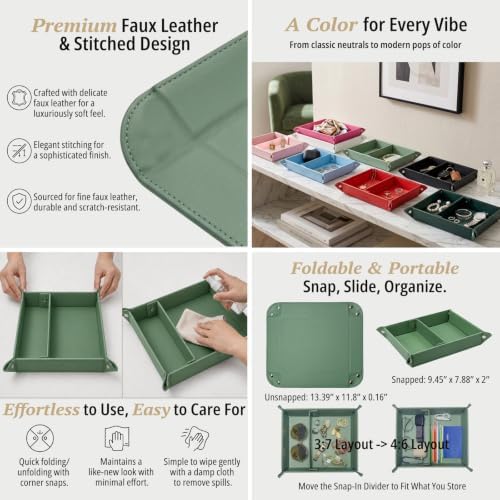 UnionBasic Medium Valet Tray, Jewelry Tray for Rings Earrings, Entryway Catchall Caddy for Coins Keys Change, Nightstand Bedside Valet Holder, Trays for Electronic Gadgets, Malachite Green Plus - Image 2