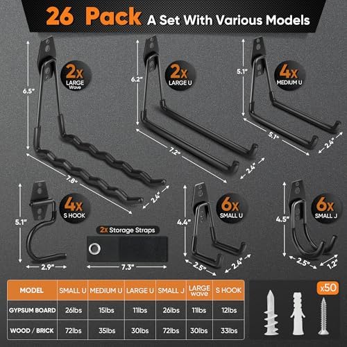 Nacial 26 Pack Heavy Duty Garage Hooks,Steel Wall Mount Storage Hangers - Image 2