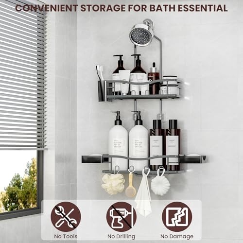 Rustproof Shower Caddy Hanging with Soap Holders for Bathroom, Grey - Image 2