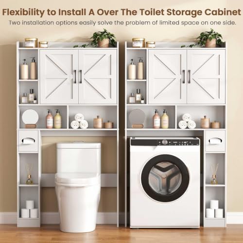 Vabches Over The Toilet Storage Cabinet with 2 Barn Doors, White - Image 4