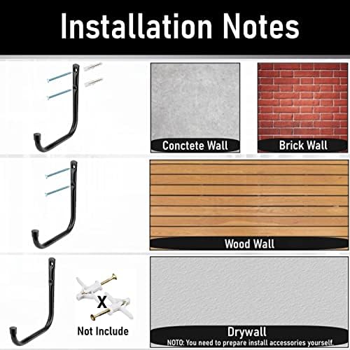 Garage Storage Hooks, 10 Pack Heavy Duty Ladder Hooks, 6.7Inch/17cm Wall Mount Tool Hanger for Garden Hose, Folding Chair and Bike - Image 7