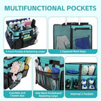 Rolling Cleaning Caddy Bag with Wheels, Large Cleaning Cart Detachable Trolley, Cleaning Bags for Housekeepers With Shoulder Strap & Multi Pockets for Cleaning Tools Storage (Amber Green) - Image 6