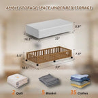 2 Pack Large Bamboo Under Bed Storage Containers with Wheels, Brown | Underbed Drawer Storage with Bag, Wood Rolling Underbed Organizer for Shoes, Sheets Clothes Blanket Comforter, Under Crib Toy - Image 6