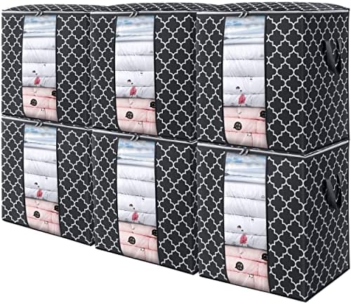 Storage Bags 6 Pack 100L Clothes Organization and Storage Containers | Large Blanket for Comforters,Bedding, Foldable Organizer with Reinforced Handle, Clear Window, Sturdy Zippers, Black by WiseLife