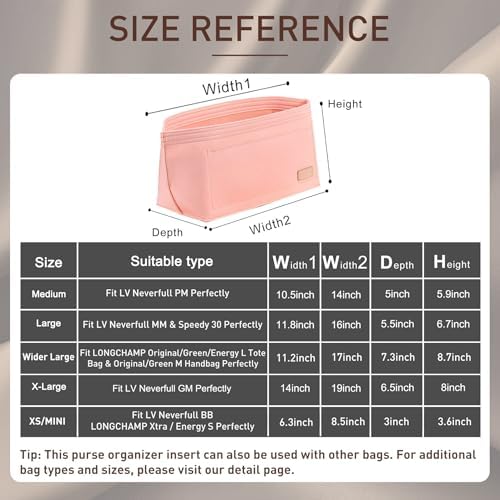 Doxo Purse Organizer Insert for Handbags & Base Shaper 2pc Set, Felt Neverfull PM Organizer Insert, Tote Bag Organizer with Zipper Pocket and Bottle Holder, Fit Neverfull PM and More, Pink-M - Image 2