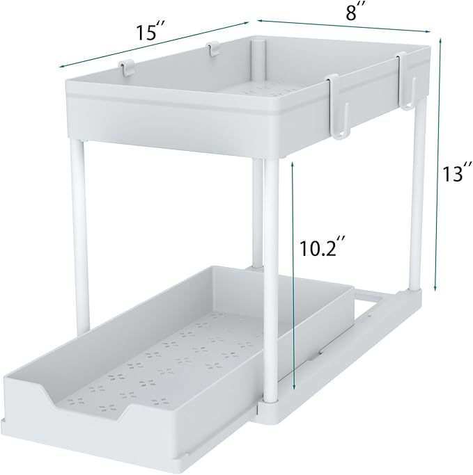 DEKAVA Cabinet, 2 Pack Under Sink Organizer, 2 Tier Sliding Bathroom Kitchen Organizer, Large White ABS Baskets, Easy Install & Clean - Image 4