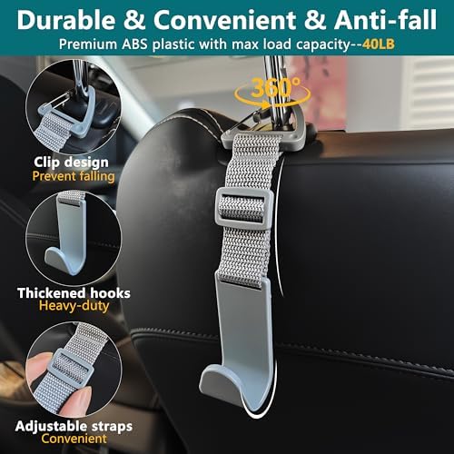 Amooca 4 Pack Anti-drop Headrest Hooks Adjustable Car Seat Organizer - Image 6