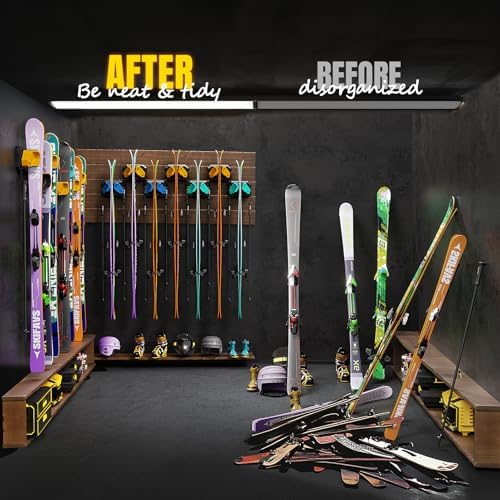 Ski & Snowboard Wall Rack for Garage Wall Fits Any Ski/board, Ski Wall Mount Holders Damage-Free Storage Rack, Garage Organization Space-Saving Winter Gear Organizer, Yellow, 4 Pack - Image 4