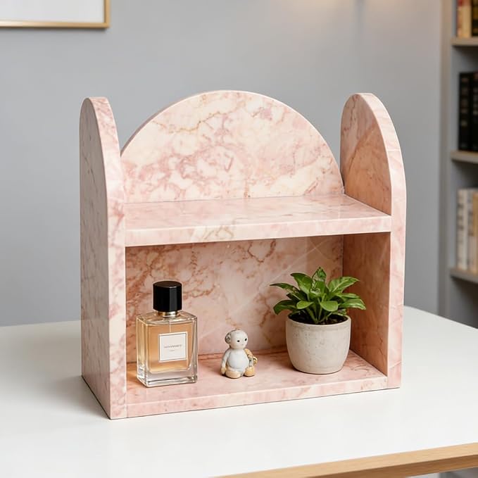 DUANYAN Marble Shelf Bathroom Counter Organizer and Storage 2-Tier Pink - Image 7