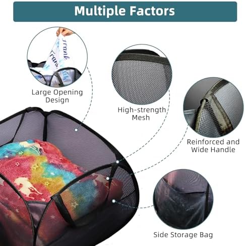 2 Pack Collapsible Laundry Baskets, 90L Large Foldable Laundry Basket, Durable Mesh Pop Up Hampers for Laundry, Dirty Clothes Laundry Hamper for Bedroom, Bathroom, Dorm, Laundry Room, Travel Black - Image 5