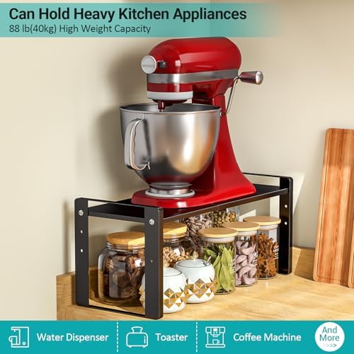 2 Pack Expandable Cabinet Organizer Shelves, 88lbs High Weight Capacity, Stackable Heavy-Duty Metal Storage Rack, Adjustable Cabinet Shelf for Kitchen, Pantry, Cupboard, Under Sink, Black - Image 5