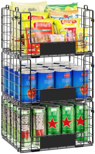 3 Pack XL Stackable Wire Baskets with Handle, Pantry Organizers and Storage by JKsmart