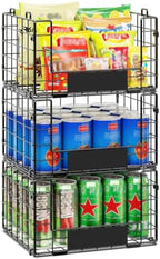 3 Pack XL Stackable Wire Baskets with Handle, Pantry Organizers and Storage by JKsmart