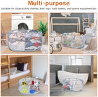 Sturdy Collapsible Laundry Baskets, Foldable Pop Up Laundry Hamper, Durable 2 Compartments Laundry Basket, Handy Pocket & Easy to Sort Clothes Hampers for Laundry, Dorm, Kids Room, Travel Grey - Image 7