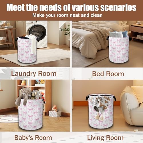 Pink Bow Laundry Hamper,Laundry Baskets,Waterproof Oxford Cloth Toy Storage for Bedroom,Bathroom,Nursery,16x20.8 Inch - Image 7