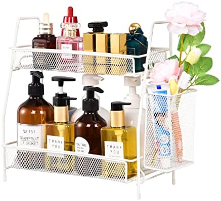 LEMIKKLE Countertop organizer for bathroom counter, bathroom organizers and storage, spice rack organizer for kitchen counter shelf with small basket(White) by LemikkleDirect