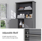 Over the Toilet Storage Cabinet for Bathroom, Storage Cabinets Over Toilet, Bathroom Floor Mounted Cabinet Space Saver with Adjustable Shelf and 2 Open Shelves, 75in, Grey - Image 5