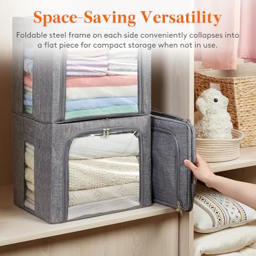 Lifewit 4 Pack Clothes Storage Bins with Metal Frame, Stackable Storage Box - Image 6