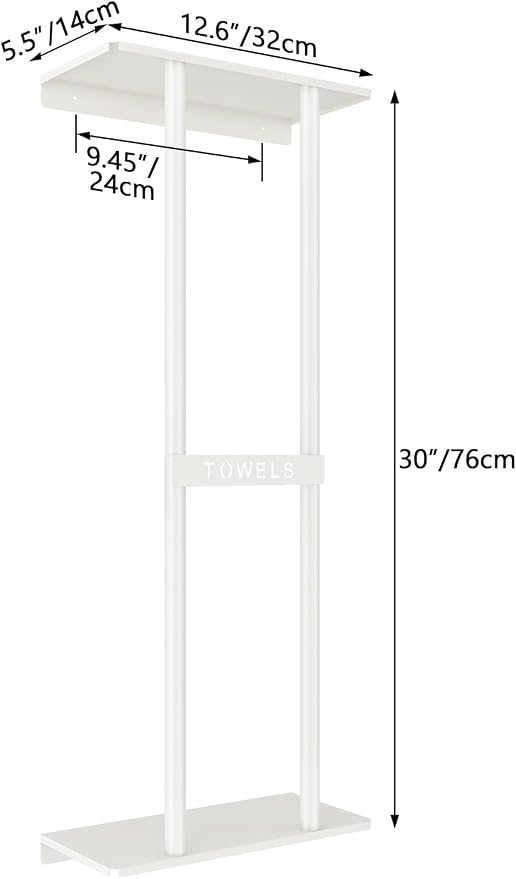 STWWO Wall Towel Rack for Rolled Towels, Towel Storage for Small Bathroom Can Holds 6 Large Towels, 30 inch Towel Racks with Shelf, White - Image 6