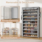 VILICK Shoe Rack with Cover Narrow Shoe Organizer with Pockets 10 Tier Tall Shoe Storage Holds 36-41 Pairs Shoes and Boots Shoe Rack for Closet Entryway Garage, Printing - Image 6