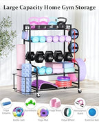 Mythinglogic Home Gym Storage Rack with Wheels for Dumbbells and Yoga Mats - Image 3