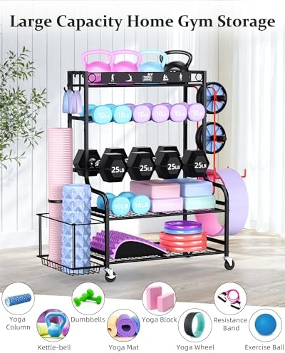 Mythinglogic Home Gym Storage Rack with Wheels for Dumbbells and Yoga Mats - Image 3