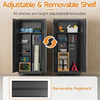 Metal Garage Storage Cabinet with 2 Doors, Adjustable Rolling Tool Storage Cabinet with Lock, 71" Steel Locking Broom Closet with Wheels and Shelves for Garage, Warehouse(Black, 71" H) - Image 5