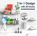 NESOMI Shower Caddy Adhesive Shower Organizer 7-Pack, Rustproof Stainless Steel Bathroom Shelves, Large Capacity No-Drill Rack Storage Accessories with Soap Dish Toothbrush Holder Hooks - Image 4
